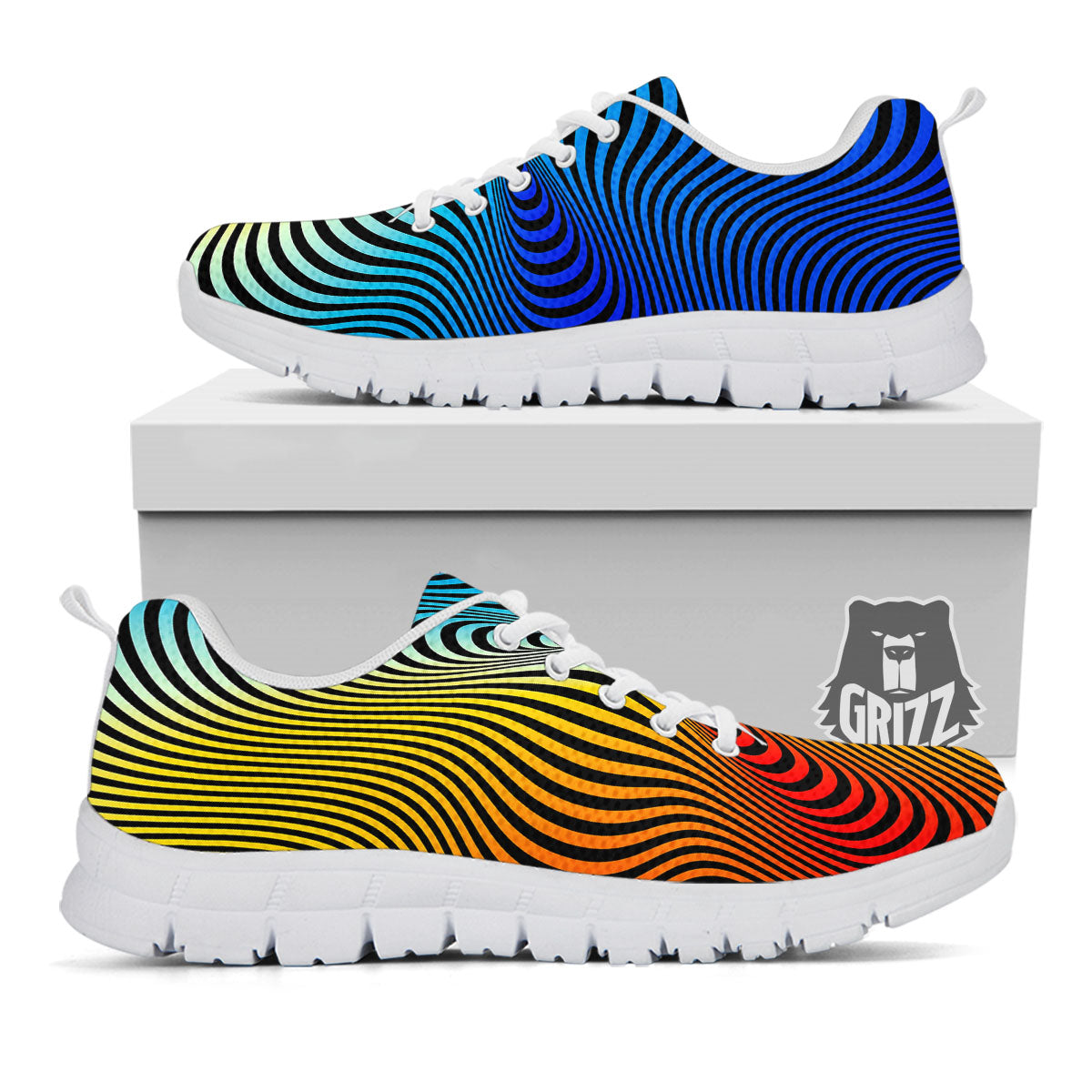 Psychedelic Optical Vibrant Illusion White Sneaker-grizzshop