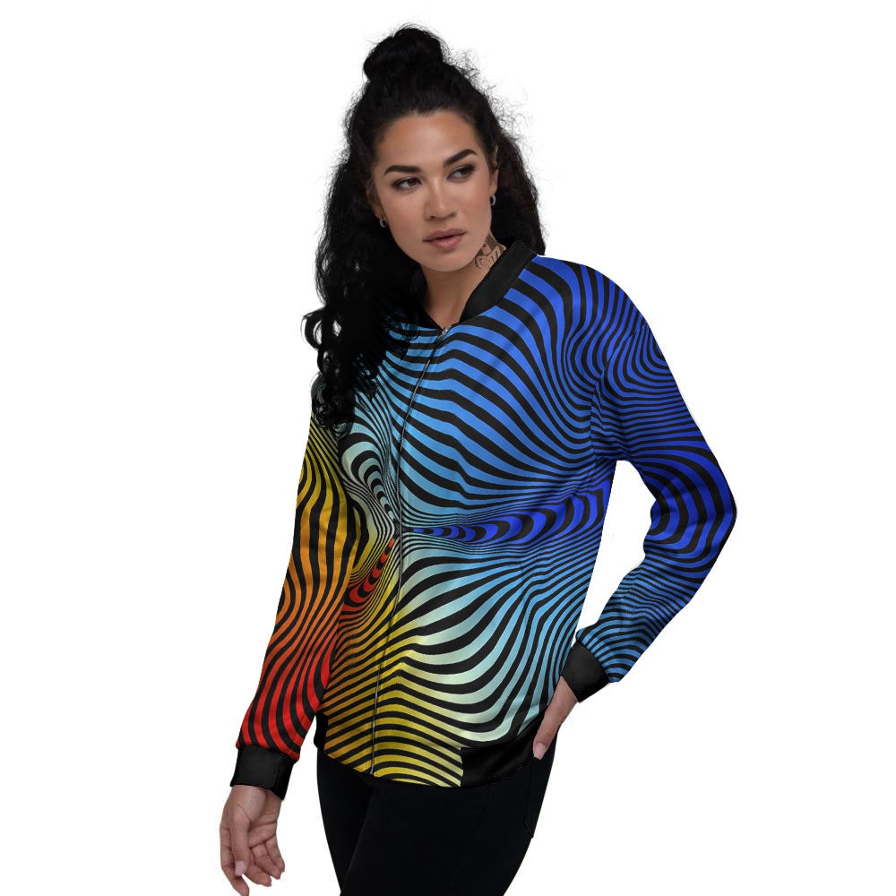 Psychedelic Optical Vibrant Illusion Women's Bomber Jacket-grizzshop