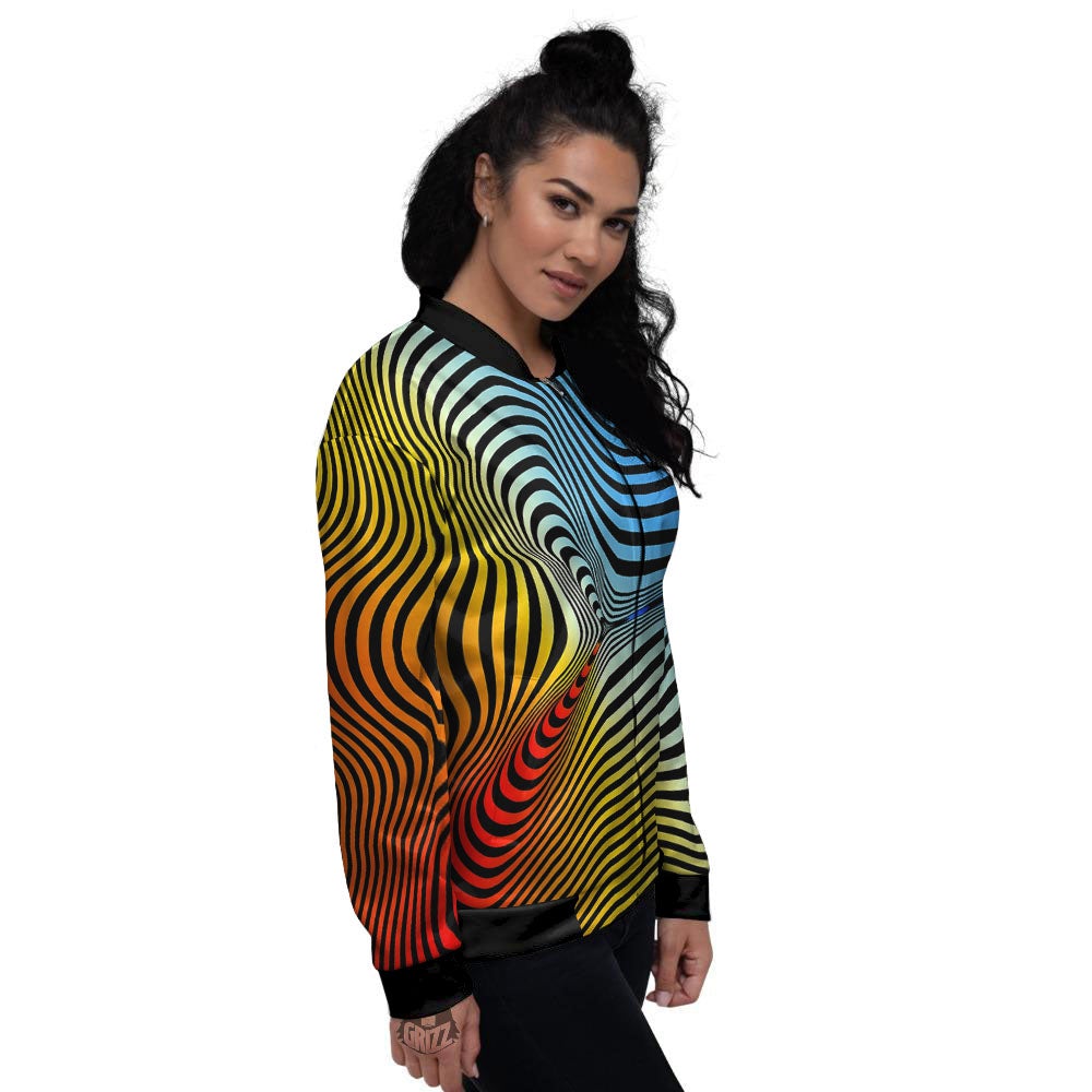 Psychedelic Optical Vibrant Illusion Women's Bomber Jacket-grizzshop