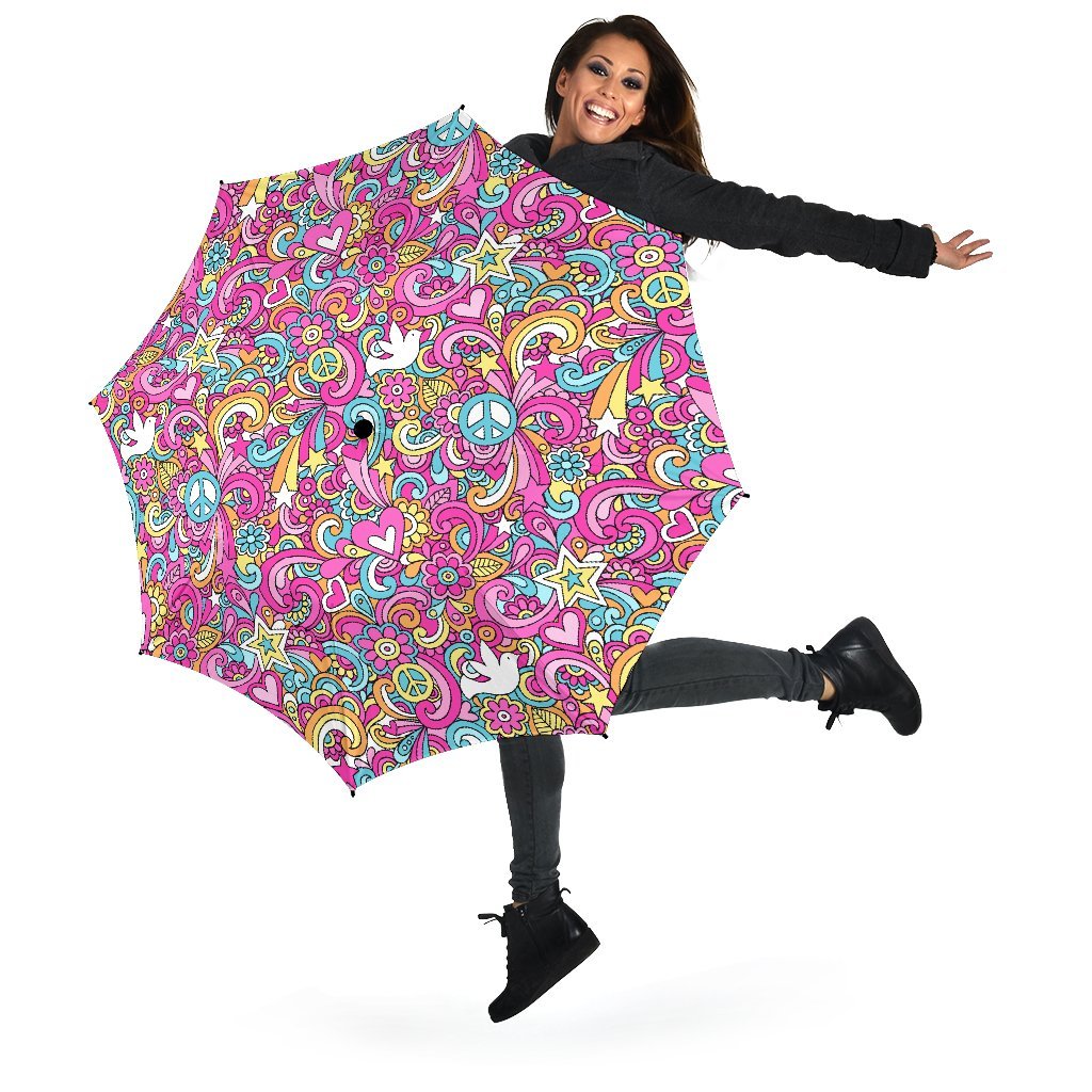 Psychedelic Pattern Print Automatic Foldable Umbrella-grizzshop