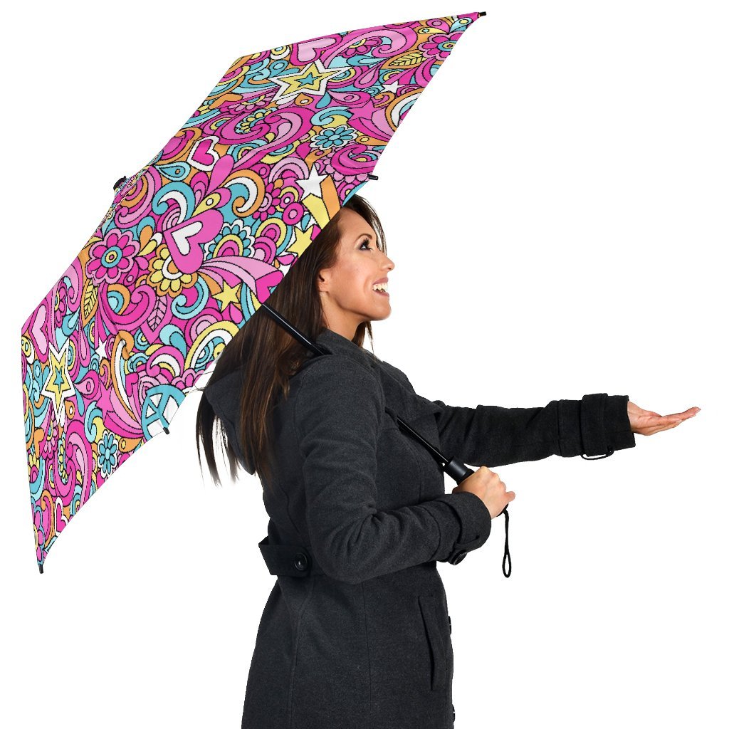 Psychedelic Pattern Print Automatic Foldable Umbrella-grizzshop