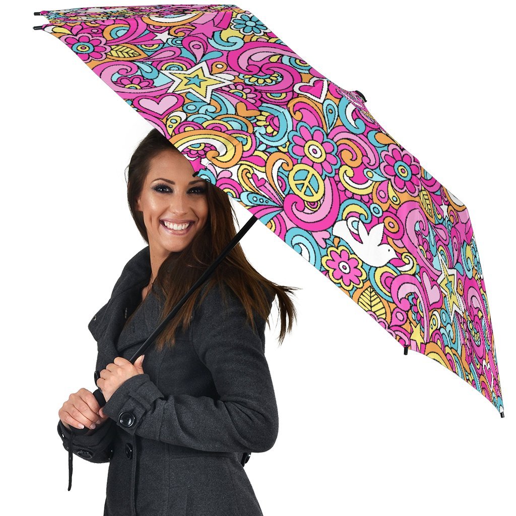 Psychedelic Pattern Print Automatic Foldable Umbrella-grizzshop