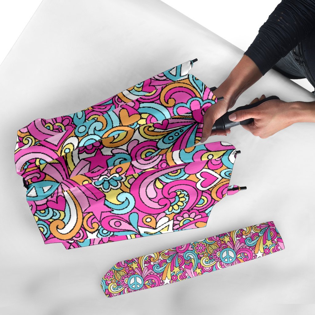 Psychedelic Pattern Print Automatic Foldable Umbrella-grizzshop
