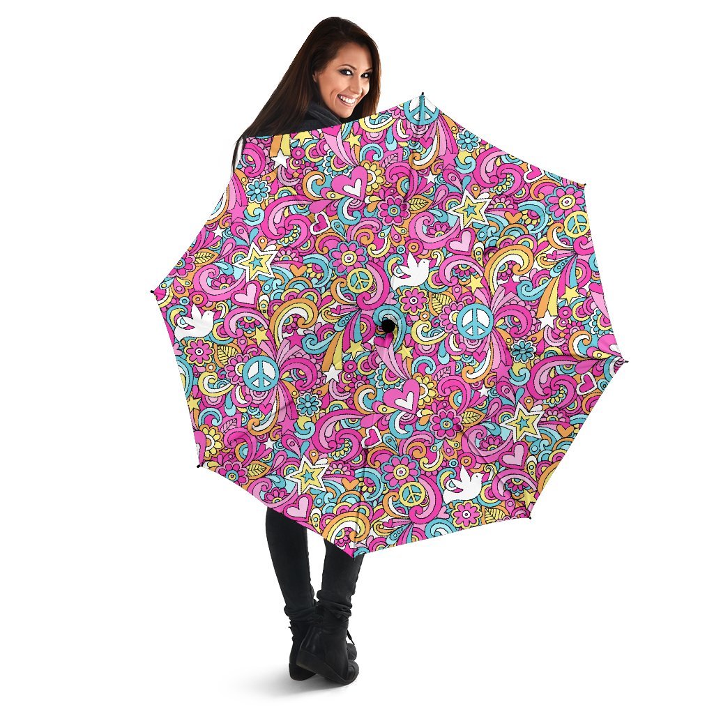Psychedelic Pattern Print Automatic Foldable Umbrella-grizzshop