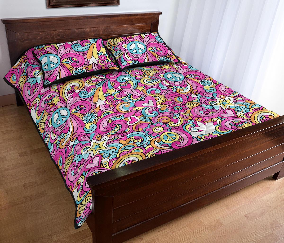 Psychedelic Pattern Print Bed Set Quilt-grizzshop