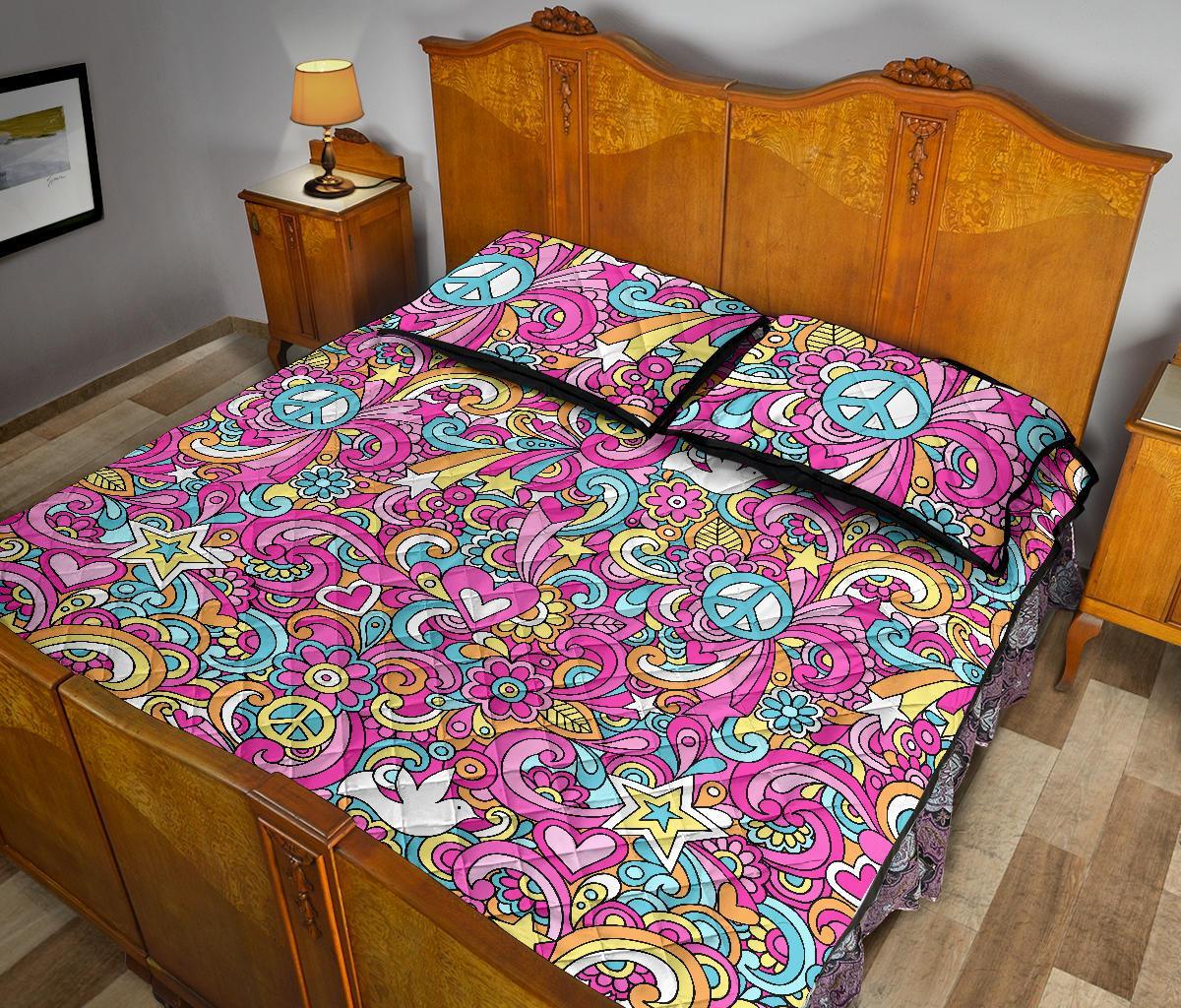 Psychedelic Pattern Print Bed Set Quilt-grizzshop
