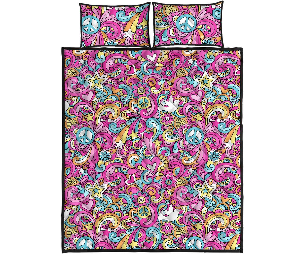Psychedelic Pattern Print Bed Set Quilt-grizzshop