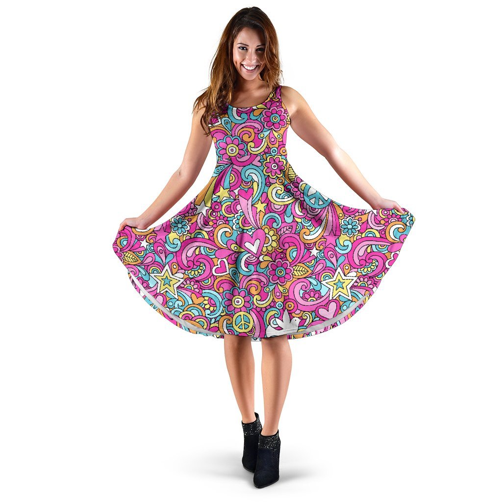 Psychedelic Pattern Print Dress-grizzshop