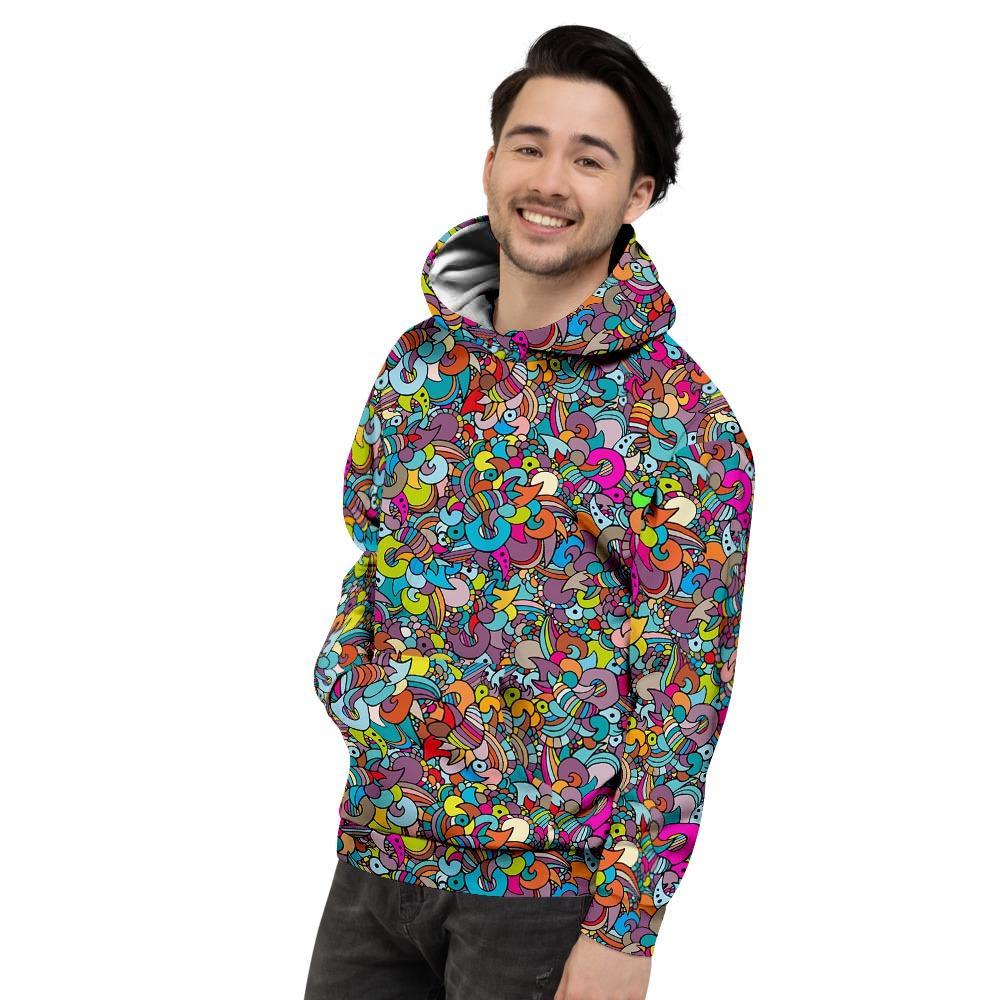 Psychedelic Print Men's Hoodie-grizzshop
