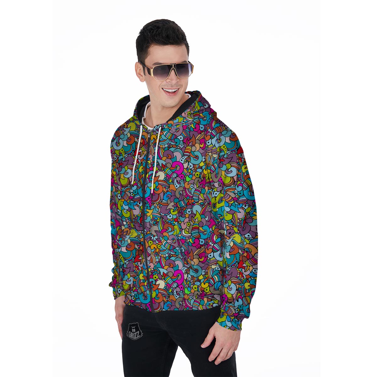 Psychedelic Print Men's Zip Up Hoodie-grizzshop