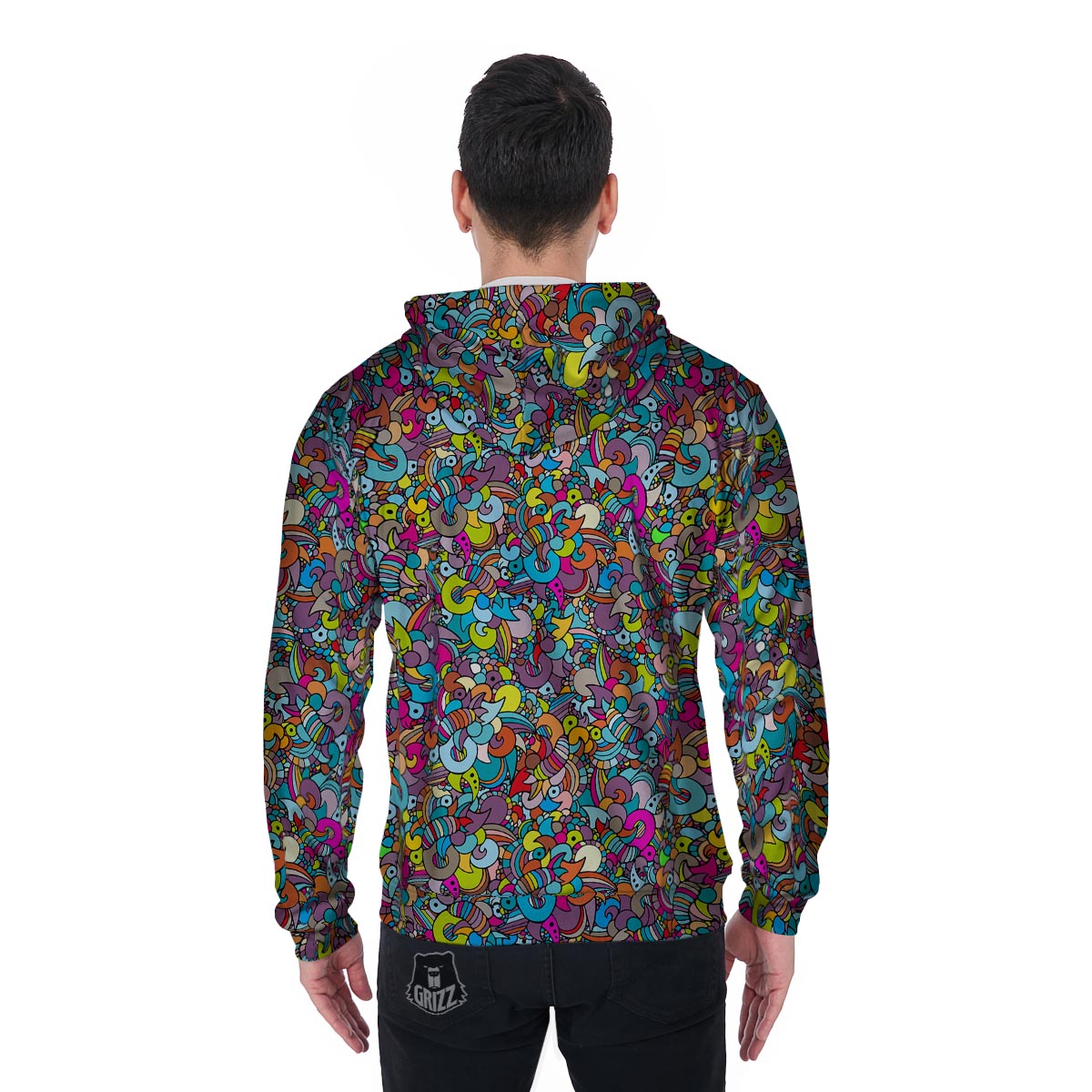 Psychedelic Print Men's Zip Up Hoodie-grizzshop