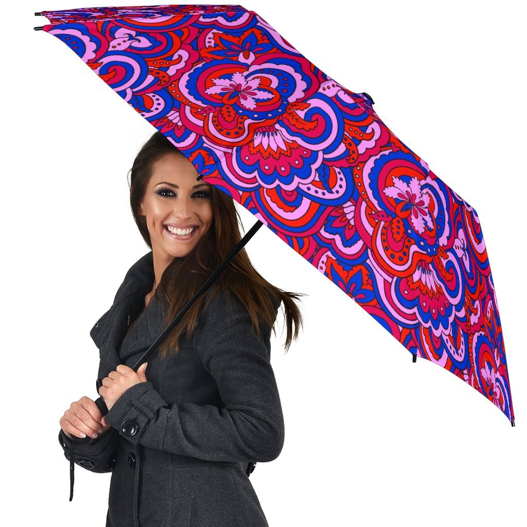 Psychedelic Print Pattern Automatic Foldable Umbrella-grizzshop