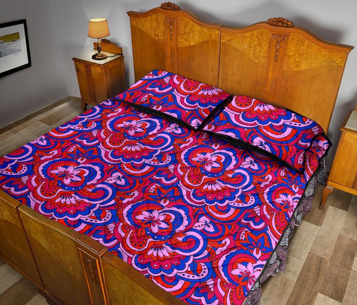Psychedelic Print Pattern Bed Set Quilt-grizzshop