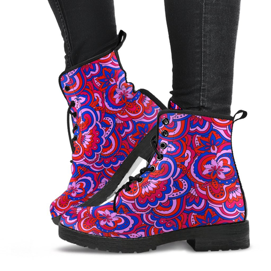 Psychedelic Print Pattern Men Women Leather Boots-grizzshop