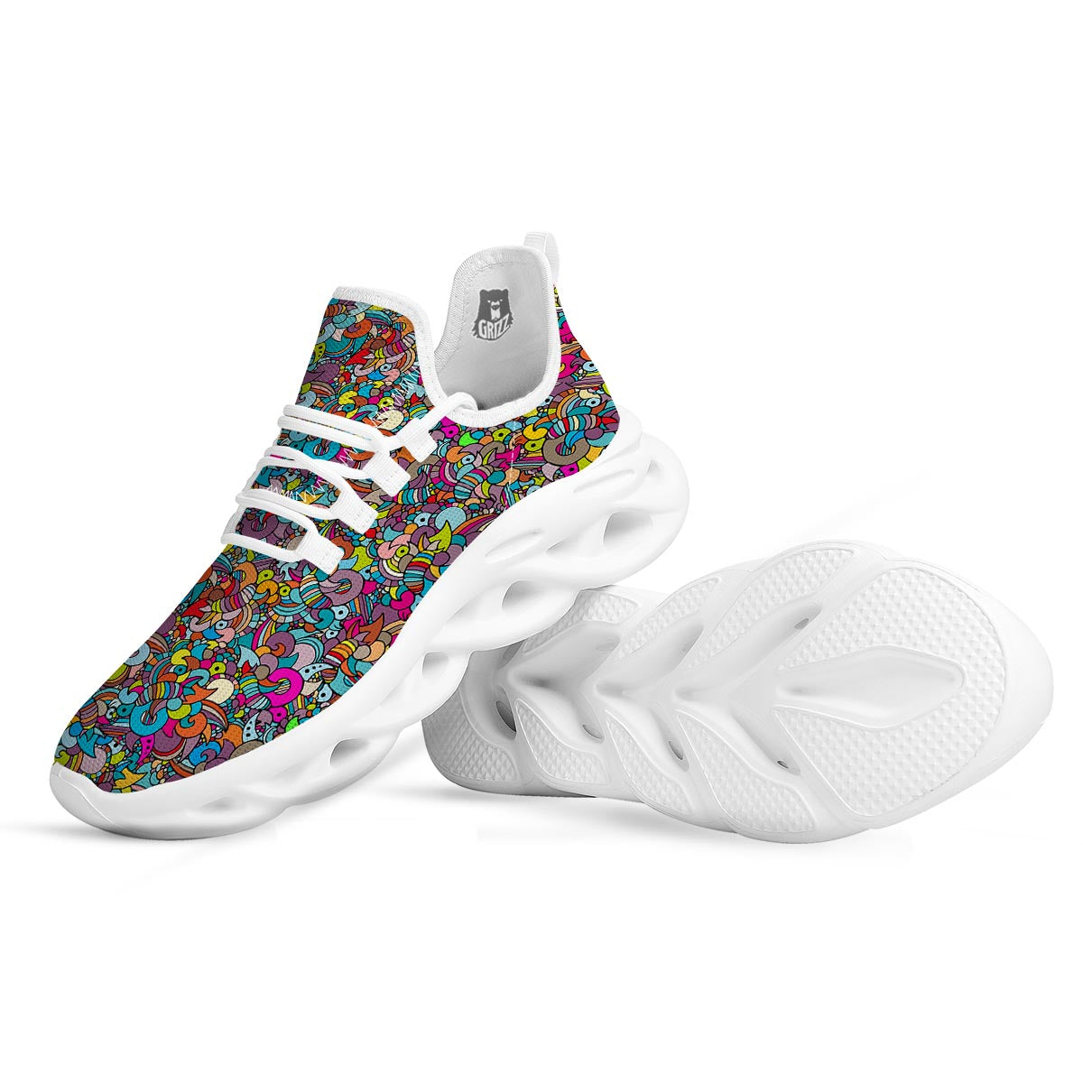 Psychedelic Print White Running Shoes-grizzshop