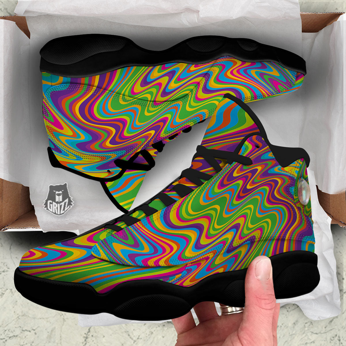 Psychedelic Rainbow Print Pattern Black Basketball Shoes-grizzshop