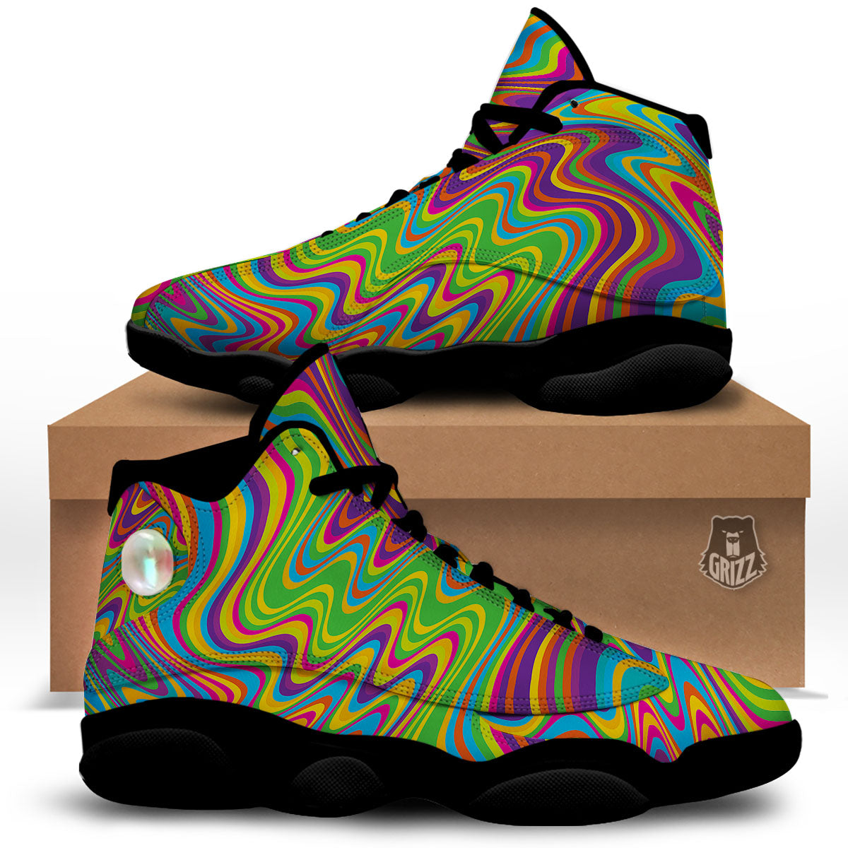 Psychedelic Rainbow Print Pattern Black Basketball Shoes-grizzshop