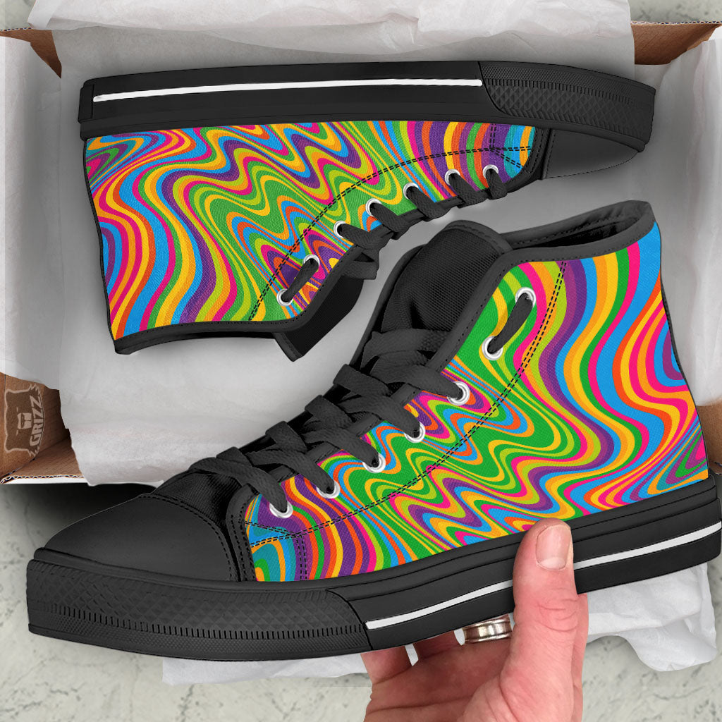 Psychedelic Rainbow Print Pattern Black High Top Shoes-grizzshop
