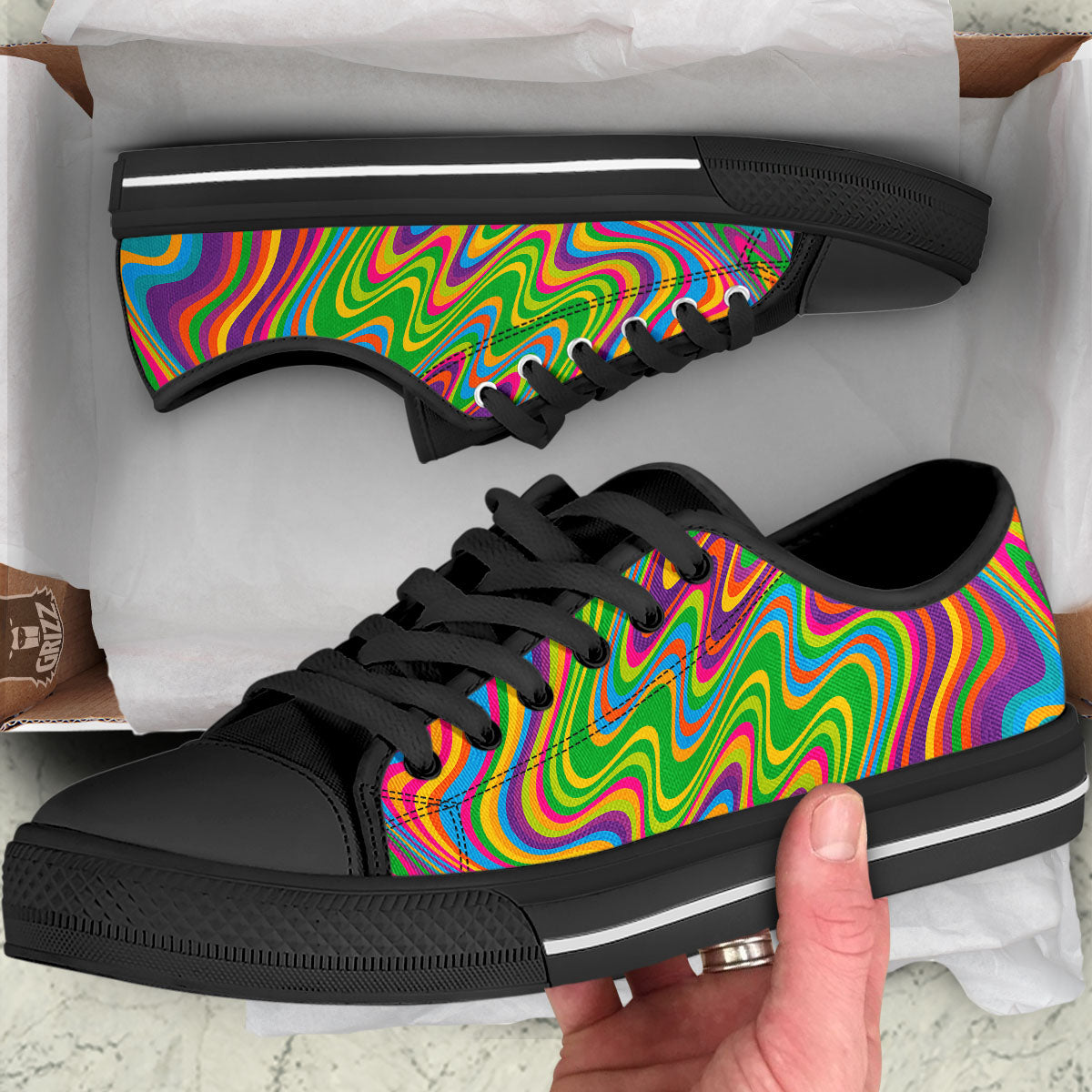 Psychedelic Rainbow Print Pattern Black Low Top Shoes-grizzshop