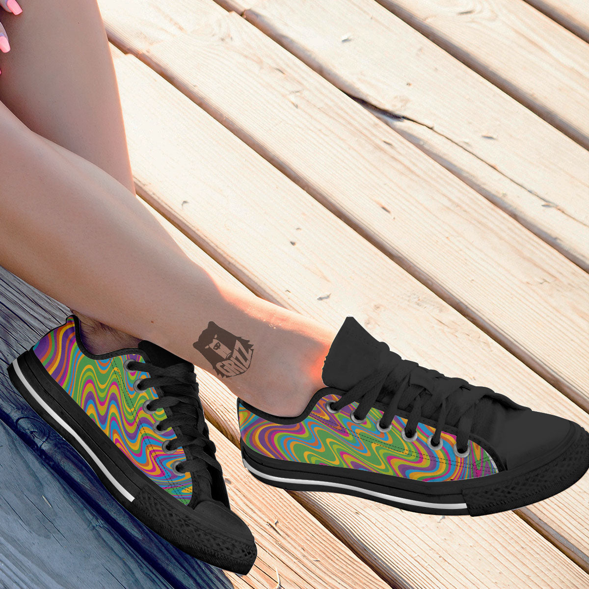 Psychedelic Rainbow Print Pattern Black Low Top Shoes-grizzshop