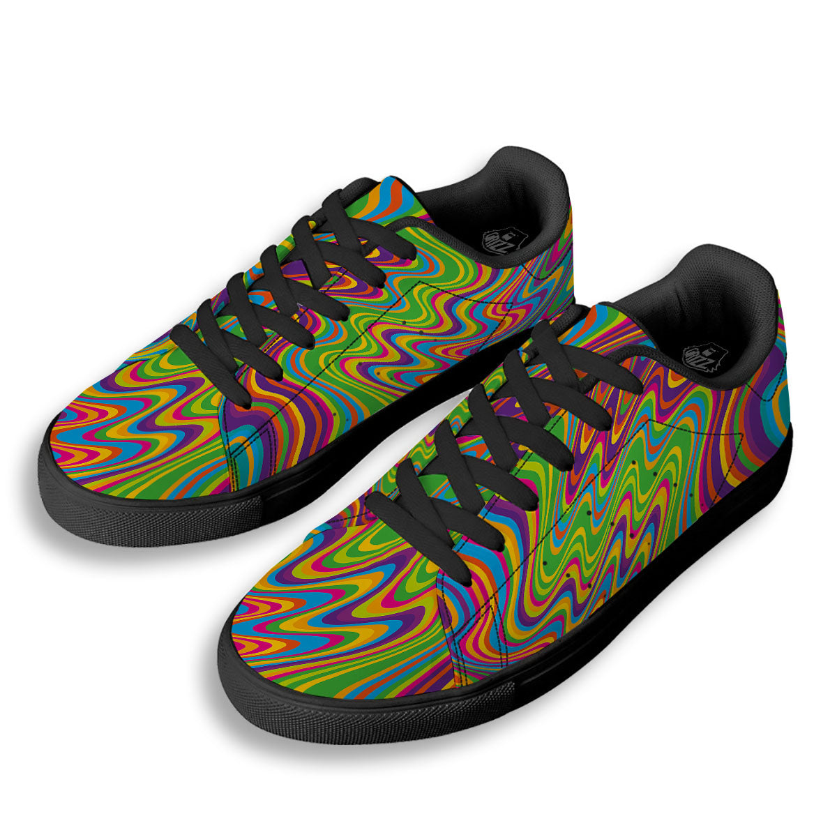 Psychedelic Rainbow Print Pattern Black Low Top Sneakers-grizzshop