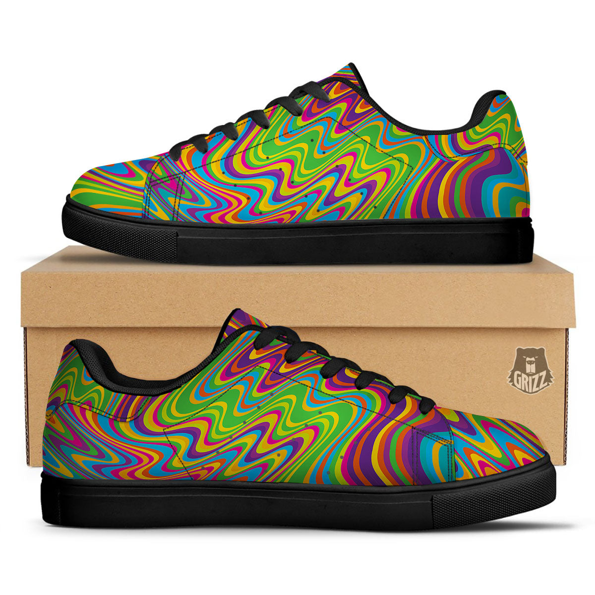 Psychedelic Rainbow Print Pattern Black Low Top Sneakers-grizzshop