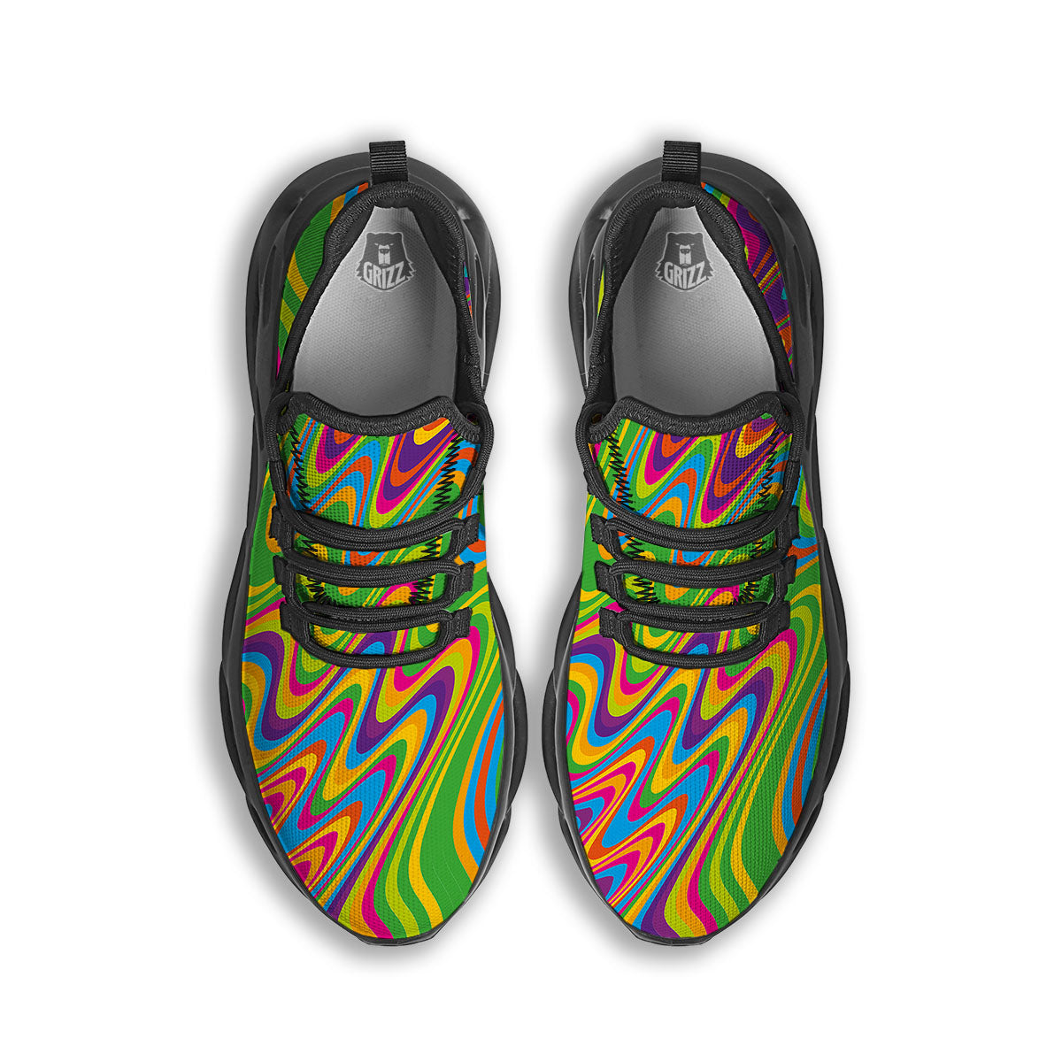 Psychedelic Rainbow Print Pattern Black Running Shoes-grizzshop