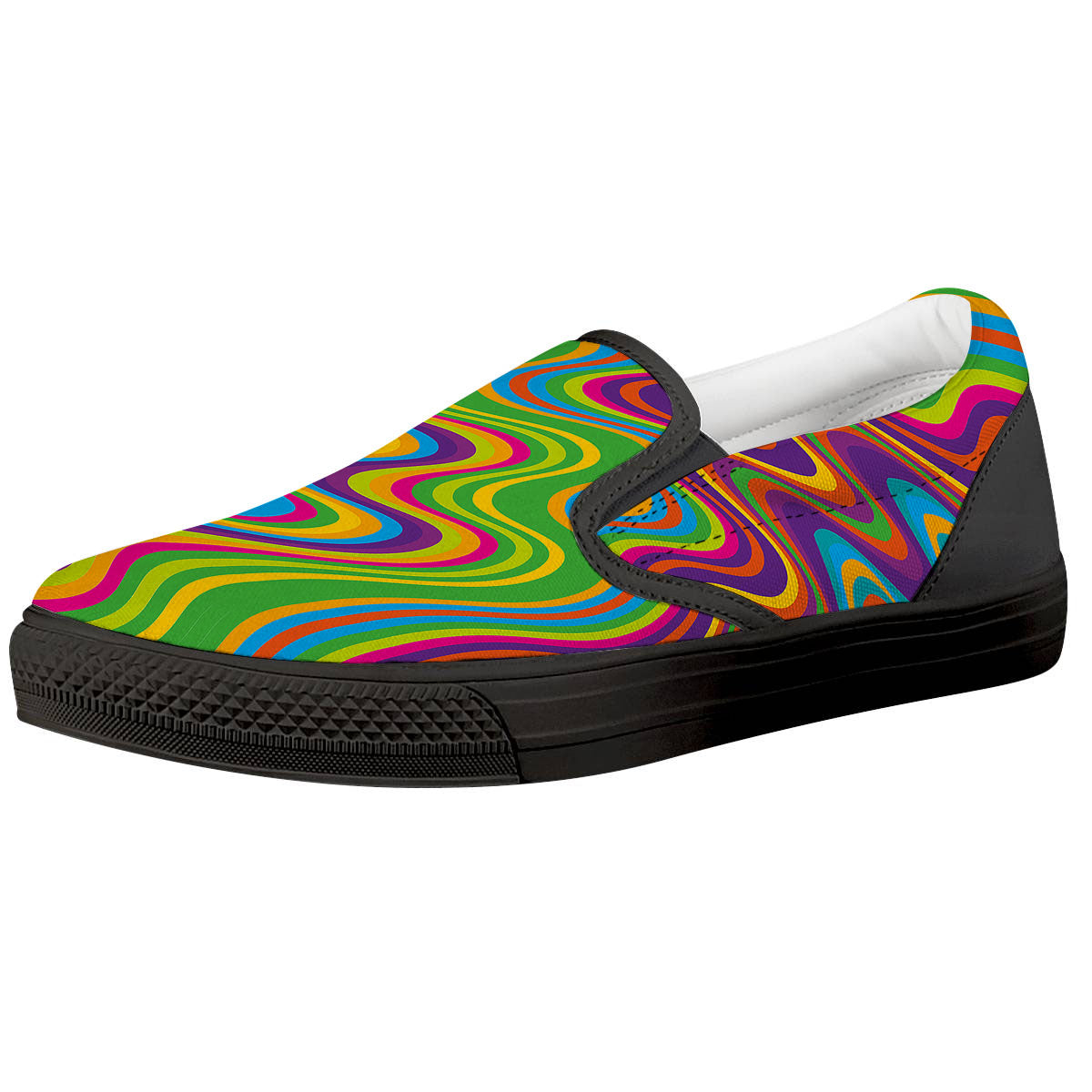 Psychedelic Rainbow Print Pattern Black Slip On Shoes-grizzshop