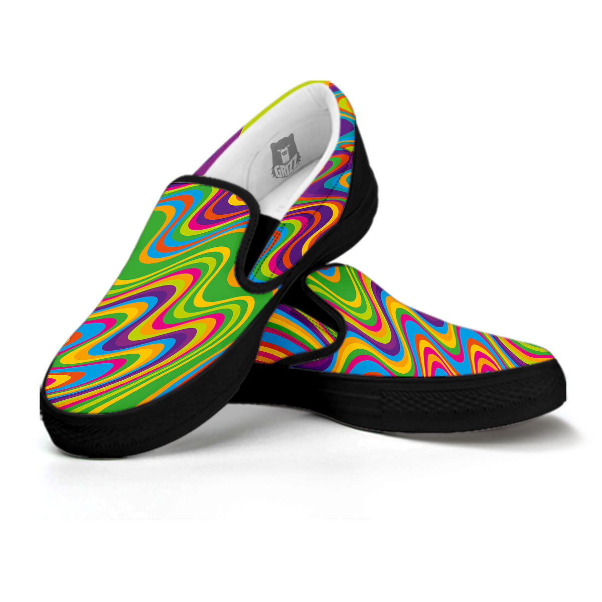 Psychedelic Rainbow Print Pattern Black Slip On Shoes-grizzshop