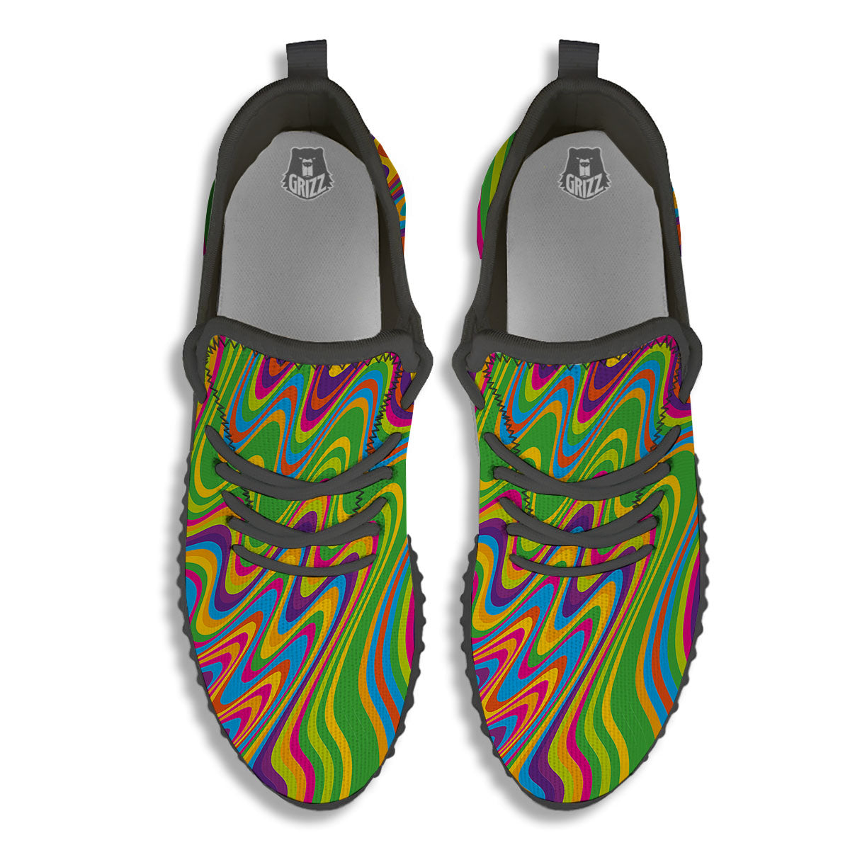 Psychedelic Rainbow Print Pattern Black Walking Shoes-grizzshop