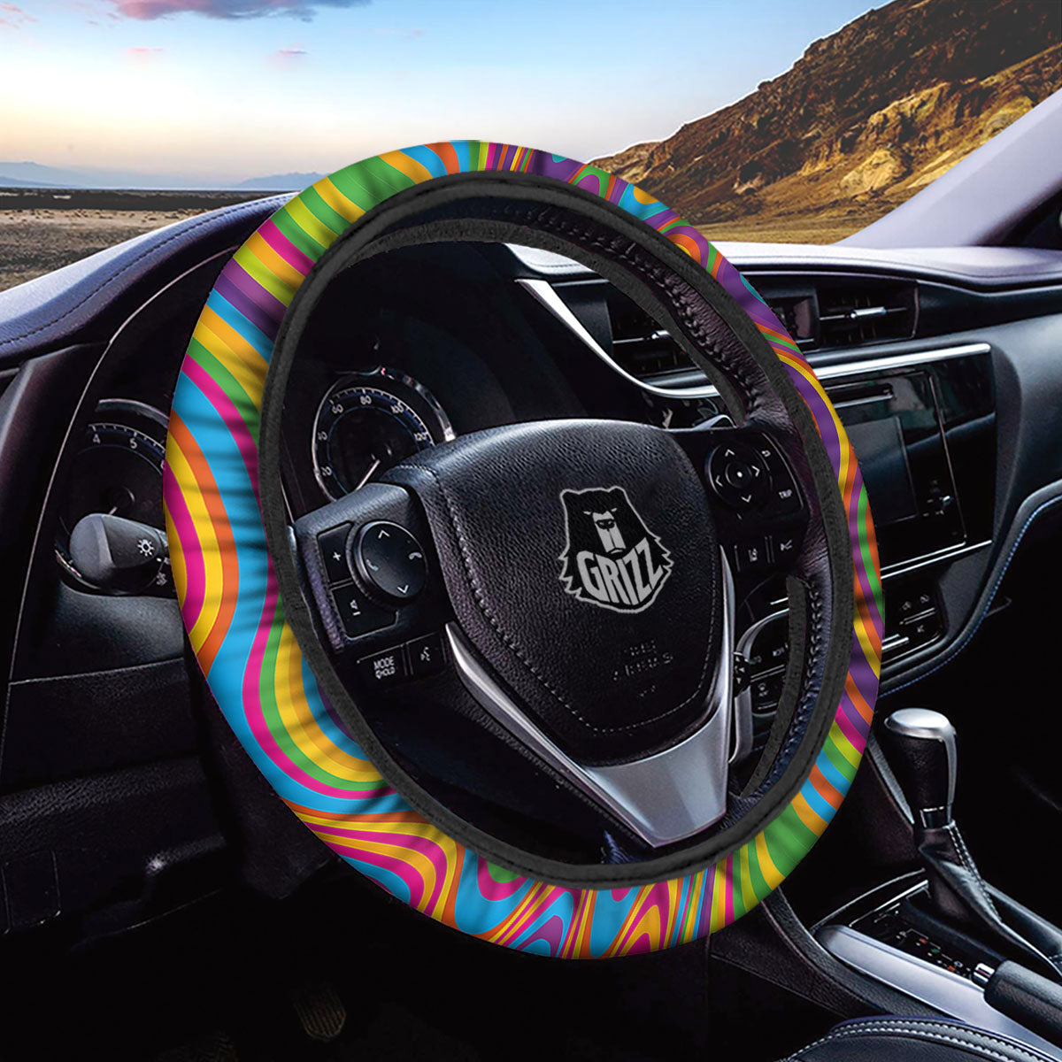 Psychedelic Rainbow Print Pattern Car Steering Wheel Cover-grizzshop