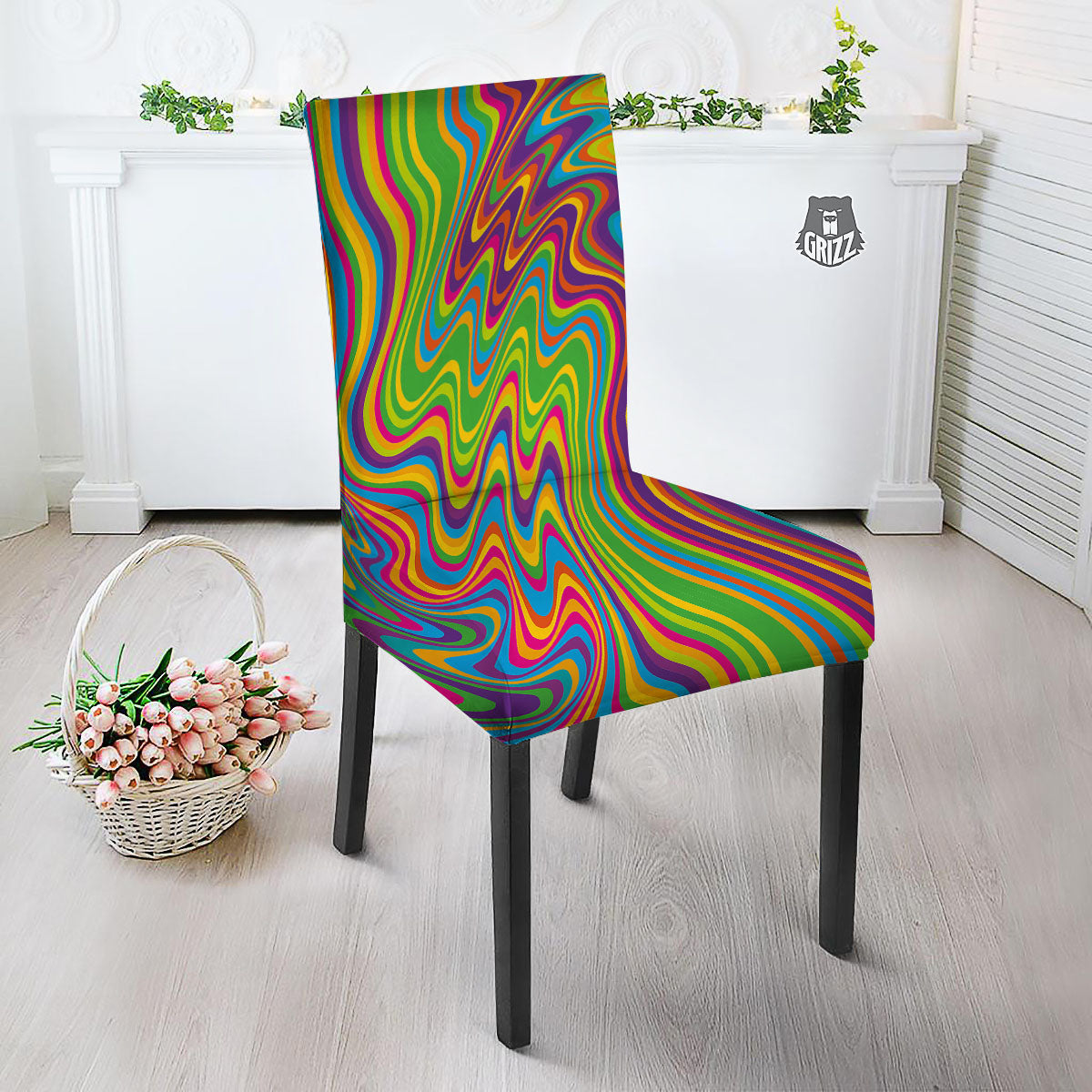 Psychedelic Rainbow Print Pattern Dining Chair Slipcover-grizzshop