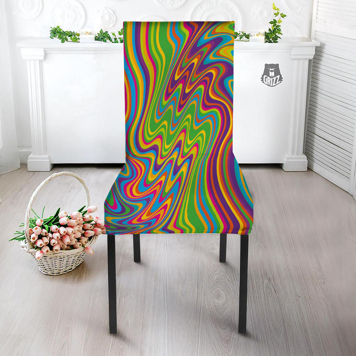Psychedelic Rainbow Print Pattern Dining Chair Slipcover-grizzshop