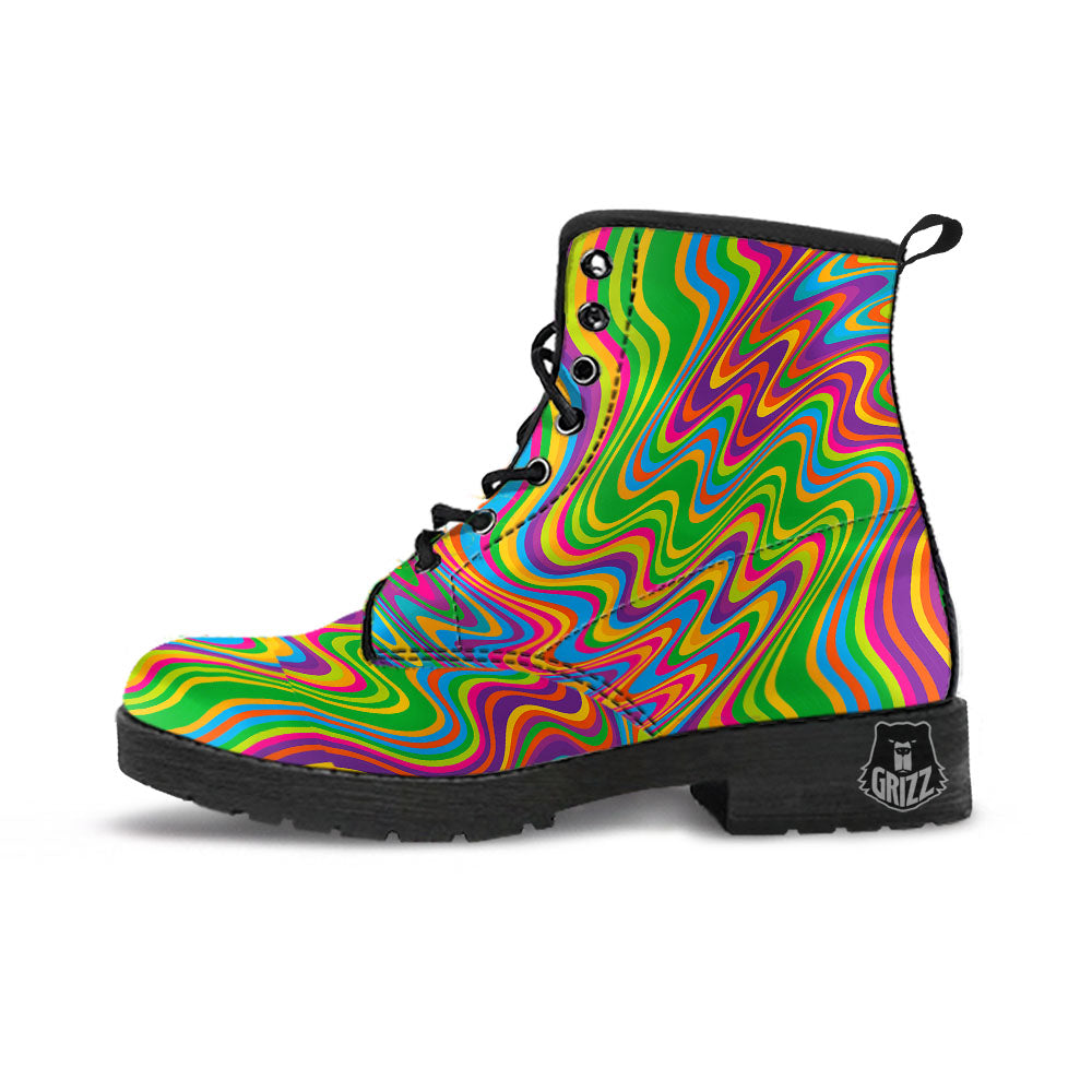 Psychedelic Rainbow Print Pattern Leather Boots-grizzshop