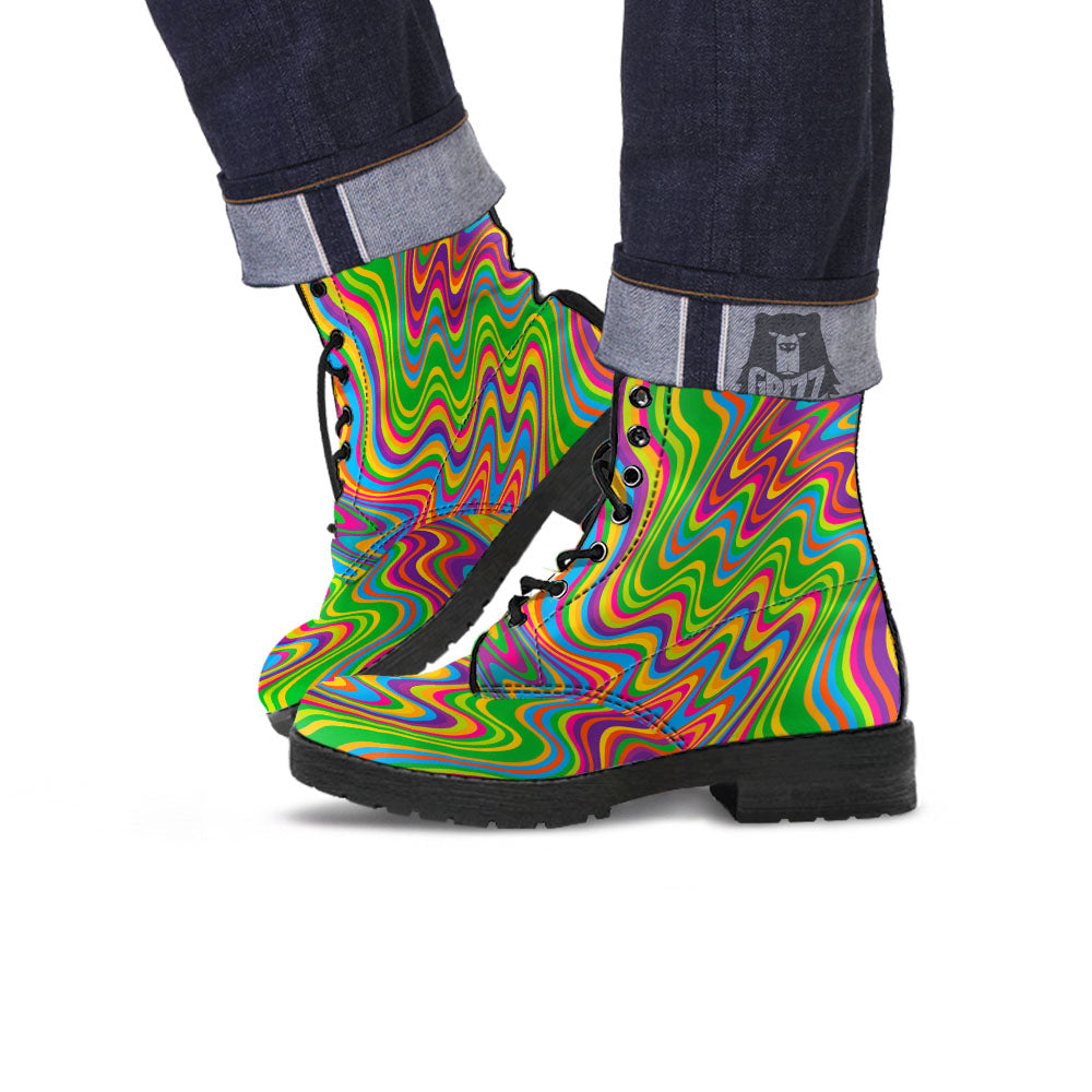 Psychedelic Rainbow Print Pattern Leather Boots-grizzshop