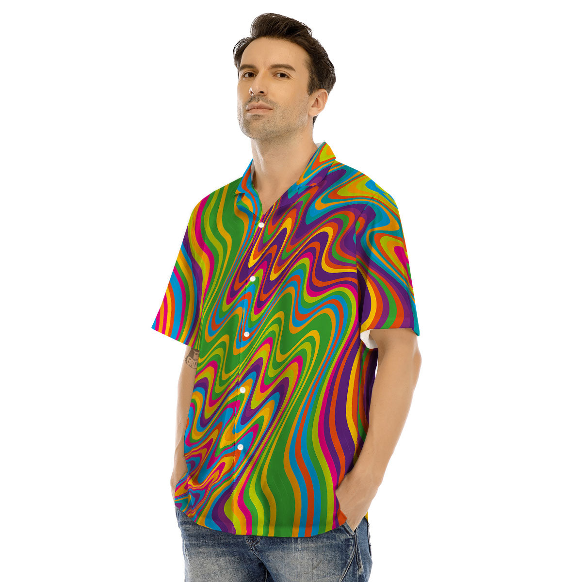 Psychedelic Rainbow Print Pattern Men's Hawaiian Shirt-grizzshop