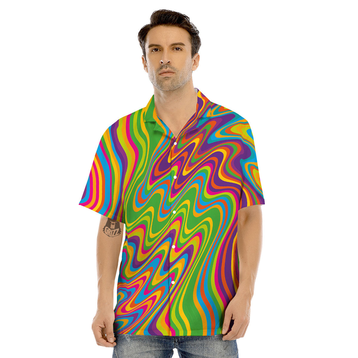 Psychedelic Rainbow Print Pattern Men's Hawaiian Shirt-grizzshop