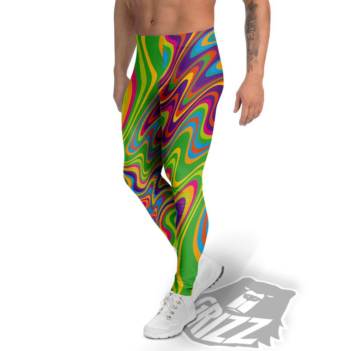 Psychedelic Rainbow Print Pattern Men's Leggings-grizzshop