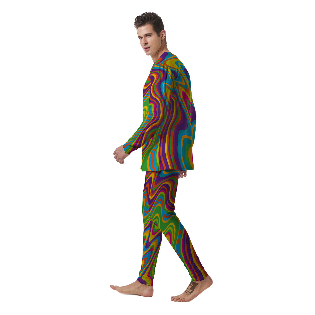 Psychedelic Rainbow Print Pattern Men's Pajamas-grizzshop