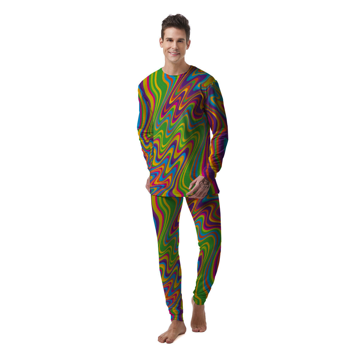 Psychedelic Rainbow Print Pattern Men's Pajamas-grizzshop