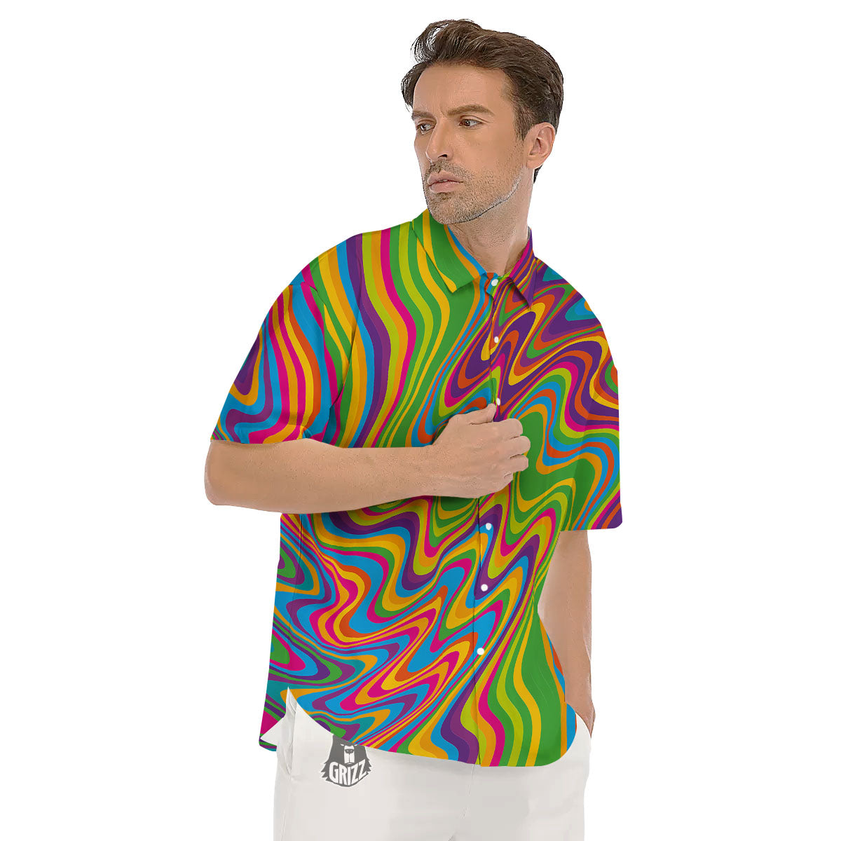 Psychedelic Rainbow Print Pattern Men's Short Sleeve Shirts-grizzshop