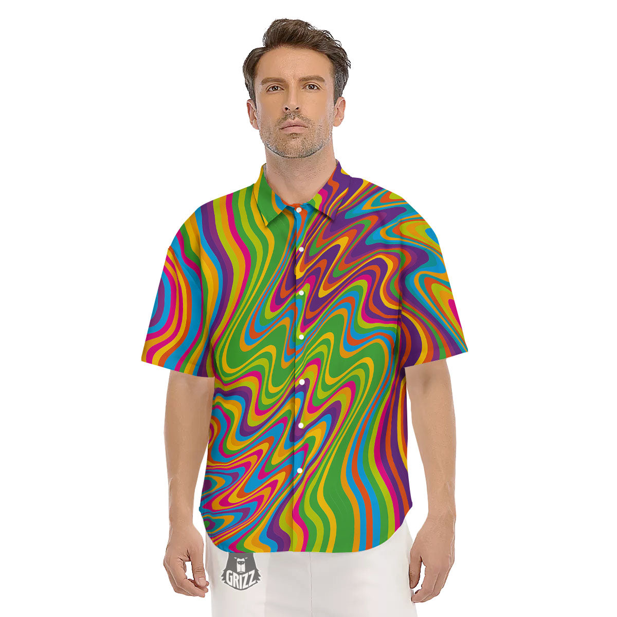 Psychedelic Rainbow Print Pattern Men's Short Sleeve Shirts-grizzshop