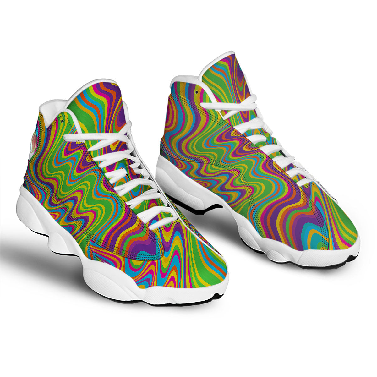 Psychedelic Rainbow Print Pattern White Basketball Shoes-grizzshop