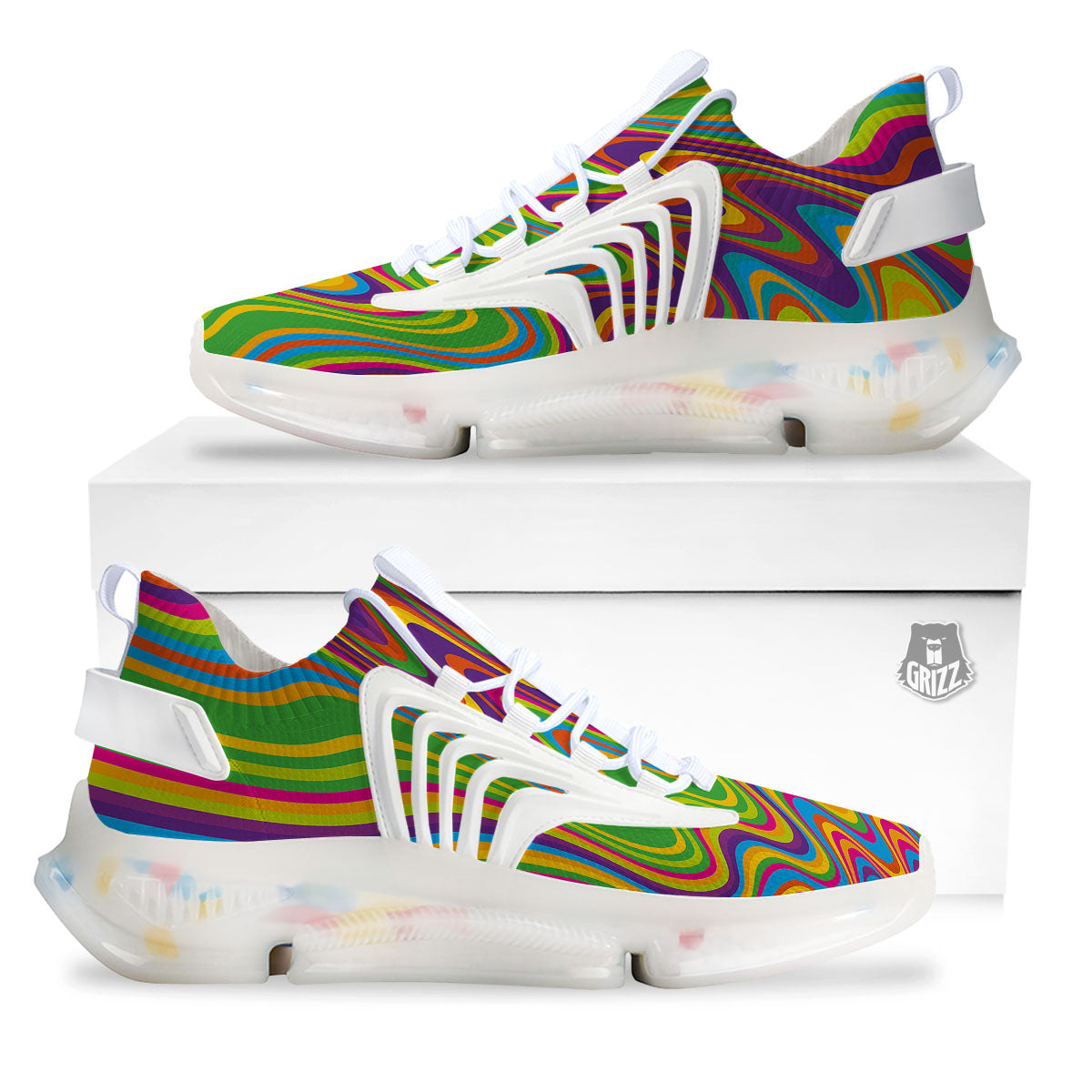 Psychedelic Rainbow Print Pattern White Gym Shoes-grizzshop