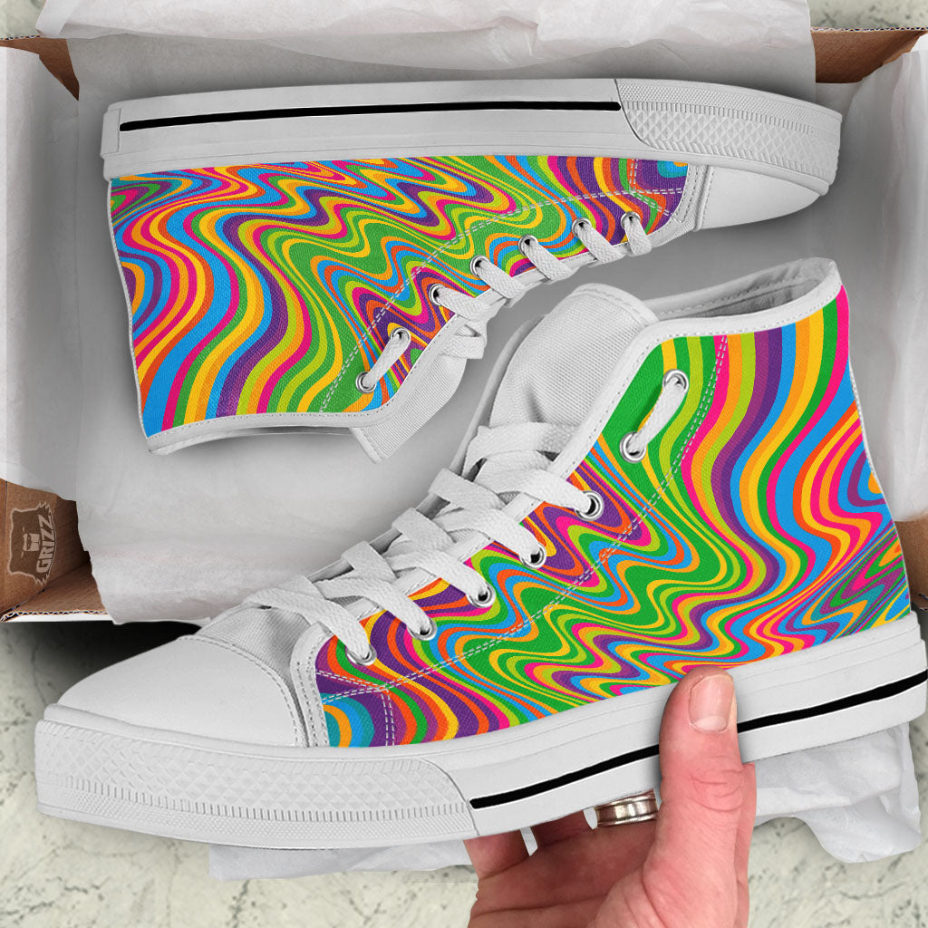 Psychedelic Rainbow Print Pattern White High Top Shoes-grizzshop