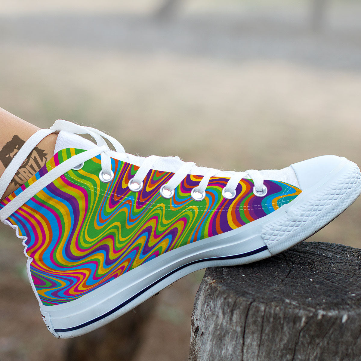 Psychedelic Rainbow Print Pattern White High Top Shoes-grizzshop