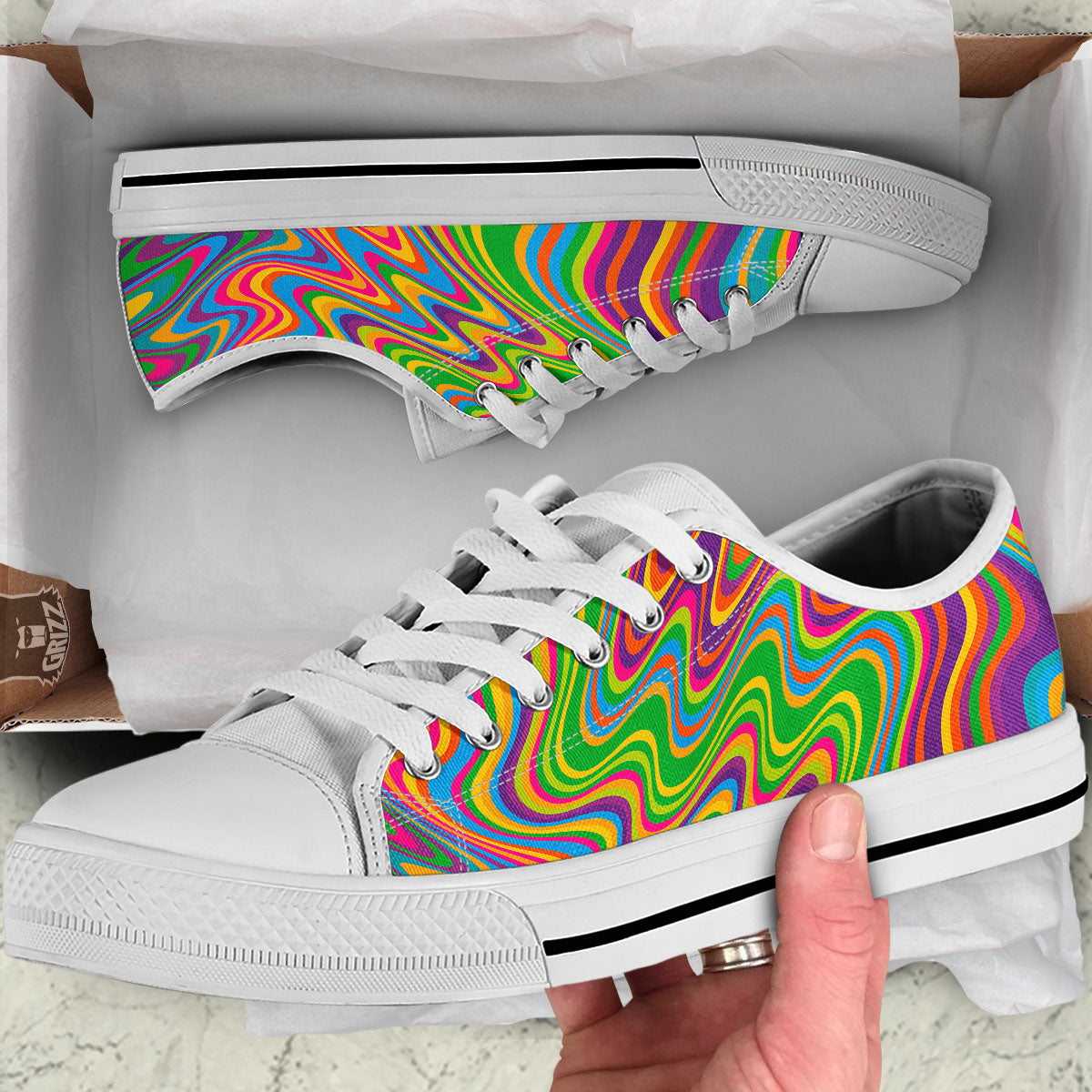 Psychedelic Rainbow Print Pattern White Low Top Shoes-grizzshop
