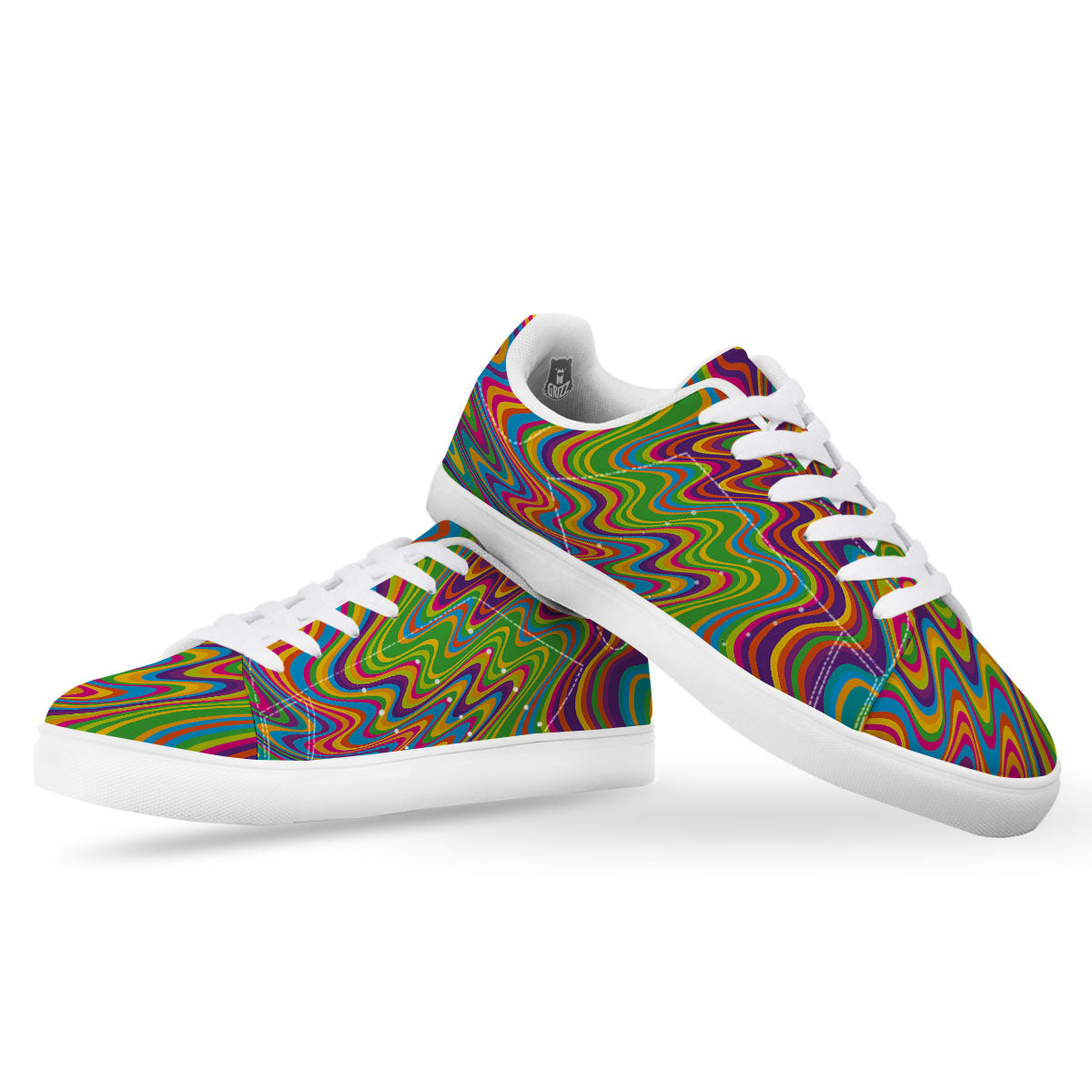 Psychedelic Rainbow Print Pattern White Low Top Sneakers-grizzshop
