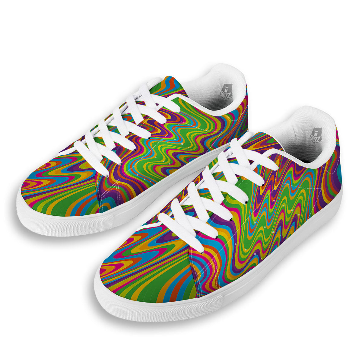 Psychedelic Rainbow Print Pattern White Low Top Sneakers-grizzshop