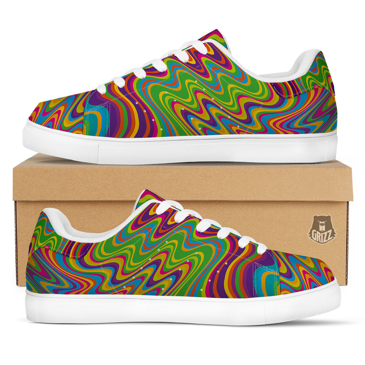 Psychedelic Rainbow Print Pattern White Low Top Sneakers-grizzshop